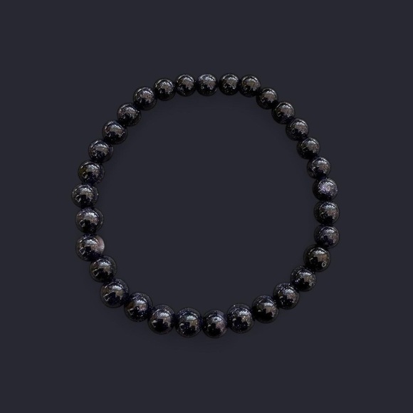 Blue Goldstone Gemstone Bead Bracelet 6mm - Picture 1 of 4